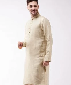 VASTRAMAY Men's Beige Silk Blend Kurta Buy 1 Get 1