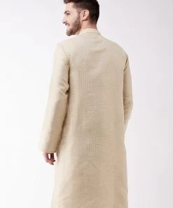 VASTRAMAY Men's Beige Silk Blend Kurta Buy 1 Get 1