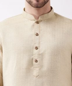 VASTRAMAY Men's Beige Silk Blend Kurta Buy 1 Get 1