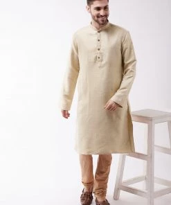 VASTRAMAY Men's Beige Silk Blend Kurta Buy 1 Get 1