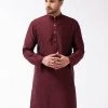 VASTRAMAY Men's Maroon Silk Blend Kurta