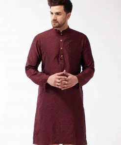 VASTRAMAY Men's Maroon Silk Blend Kurta