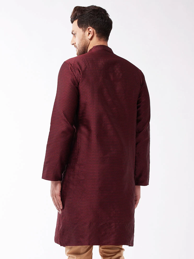 VASTRAMAY Men's Maroon Silk Blend Kurta 5 VASTRAMAY Men's Maroon Silk Blend Kurta