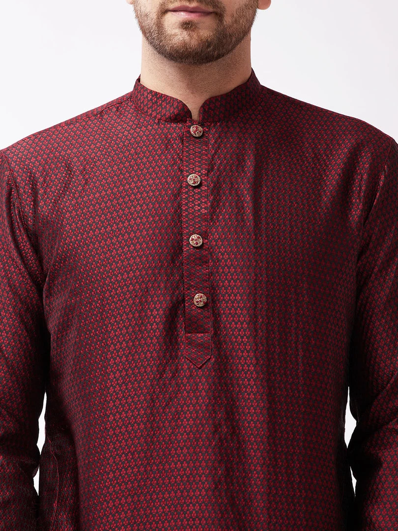 VASTRAMAY Men's Maroon Silk Blend Kurta 6 VASTRAMAY Men's Maroon Silk Blend Kurta