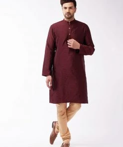 VASTRAMAY Men's Maroon Silk Blend Kurta 12 VASTRAMAY Men's Maroon Silk Blend Kurta