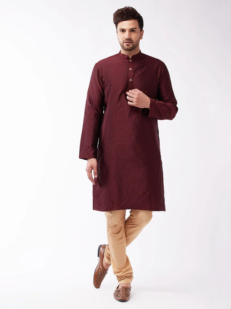 VASTRAMAY Men's Maroon Silk Blend Kurta 7 VASTRAMAY Men's Maroon Silk Blend Kurta