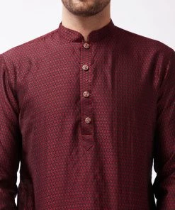 Buy 1 Get 1 VASTRAMAY Men's Maroon And Rose Gold Silk Blend Kurta Pyjama Set