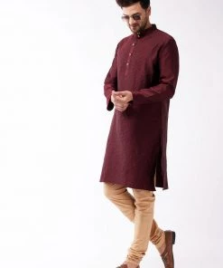 Buy 1 Get 1 VASTRAMAY Men's Maroon And Rose Gold Silk Blend Kurta Pyjama Set