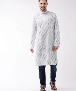 Kurta Pyjama Vastramay White And Blue Cotton Baap Beta Kurta