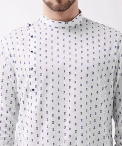 Kurta Pyjama Vastramay White And Blue Cotton Baap Beta Kurta