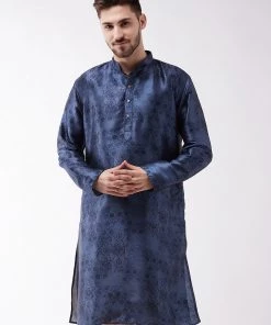 VASTRAMAY Men's Blue Silk Blend Kurta