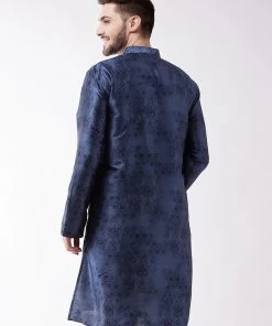VASTRAMAY Men's Blue Silk Blend Kurta