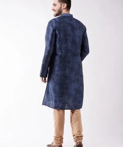 Buy 1 Get 1 VASTRAMAY Men's Blue And Rose Gold Silk Blend Kurta Pyjama Set