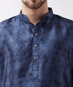 Buy 1 Get 1 VASTRAMAY Men's Blue And Rose Gold Silk Blend Kurta Pyjama Set