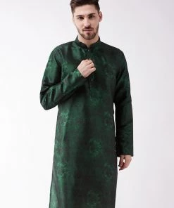 VASTRAMAY Men's Green Silk Blend Kurta Buy 1 Get 1