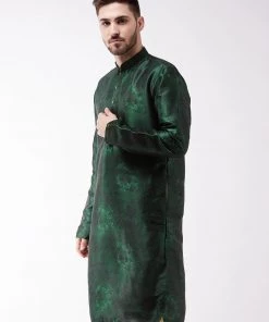 VASTRAMAY Men's Green Silk Blend Kurta Buy 1 Get 1
