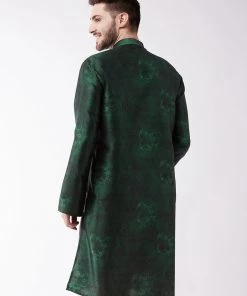 VASTRAMAY Men's Green Silk Blend Kurta Buy 1 Get 1