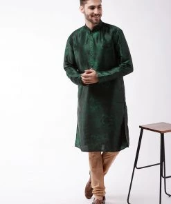 VASTRAMAY Men's Green Silk Blend Kurta Buy 1 Get 1