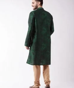 VASTRAMAY Men's Green And Rose Gold Silk Blend Kurta Pyjama Set 10 VASTRAMAY Men's Green And Rose Gold Silk Blend Kurta Pyjama Set