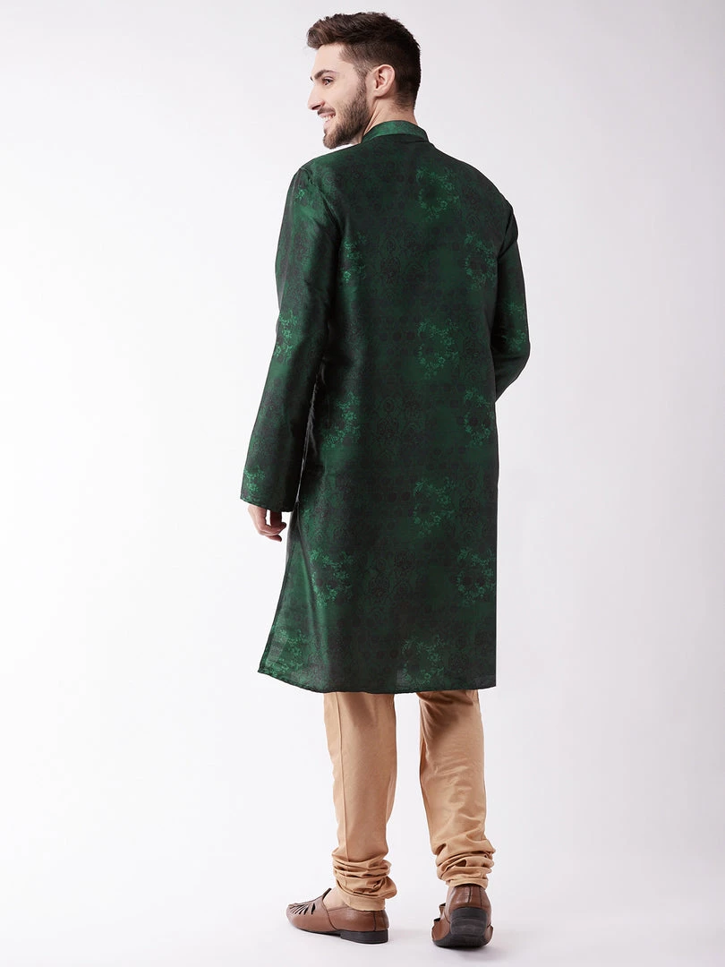VASTRAMAY Men's Green And Rose Gold Silk Blend Kurta Pyjama Set 5 VASTRAMAY Men's Green And Rose Gold Silk Blend Kurta Pyjama Set