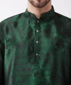 VASTRAMAY Men's Green And Rose Gold Silk Blend Kurta Pyjama Set 11 VASTRAMAY Men's Green And Rose Gold Silk Blend Kurta Pyjama Set