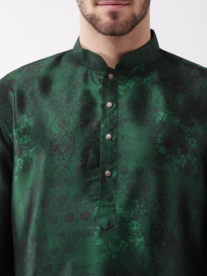 VASTRAMAY Men's Green And Rose Gold Silk Blend Kurta Pyjama Set 6 VASTRAMAY Men's Green And Rose Gold Silk Blend Kurta Pyjama Set