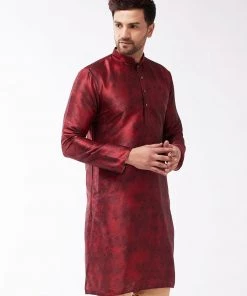 Buy 1 Get 1 VASTRAMAY Men's Maroon Silk Blend Kurta