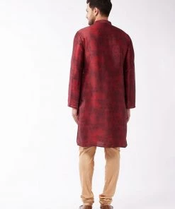 Buy 1 Get 1 VASTRAMAY Men's Maroon And Rose Gold Silk Blend Kurta Pyjama Set