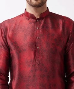 Buy 1 Get 1 VASTRAMAY Men's Maroon And Rose Gold Silk Blend Kurta Pyjama Set