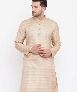 Vastramay Men's Beige Silk Blend Kurta