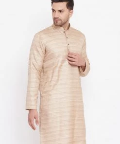 Vastramay Men's Beige Silk Blend Kurta