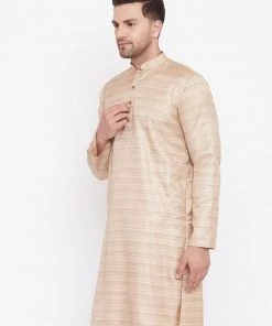Vastramay Men's Beige Silk Blend Kurta