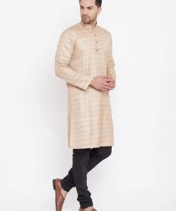 Vastramay Men's Beige And Black Silk Blend Kurta Pyjama Set
