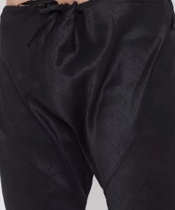 Vastramay Men's Beige And Black Silk Blend Kurta Pyjama Set