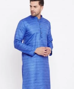 Vastramay Men's Blue Silk Blend Kurta