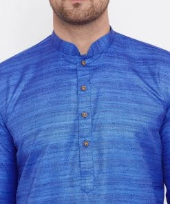 Vastramay Men's Blue And Gold Silk Blend Kurta Pyjama Set 14 Vastramay Men's Blue And Gold Silk Blend Kurta Pyjama Set