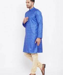Vastramay Men's Blue And Gold Silk Blend Kurta Pyjama Set 13 Vastramay Men's Blue And Gold Silk Blend Kurta Pyjama Set