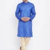 Vastramay Men's Blue And Gold Silk Blend Kurta Pyjama Set