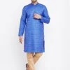 Kurta Sets Vastramay Men's Blue And Rose Gold Silk Blend Kurta Pyjama Set