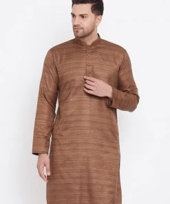 Vastramay Men's Coffee Brown Silk Blend Kurta