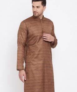 Vastramay Men's Coffee Brown Silk Blend Kurta