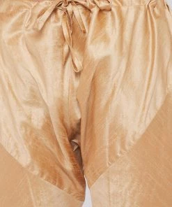 Vastramay Men's Coffee Brown And Rose Gold Silk Blend Kurta Pyjama Set