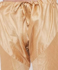 Vastramay Men's Maroon And Rose Gold Silk Blend Kurta Pyjama Set