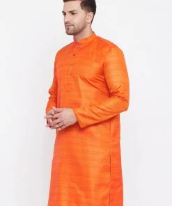 Vastramay Men's Orange Silk Blend Kurta