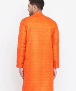 Vastramay Men's Orange Silk Blend Kurta