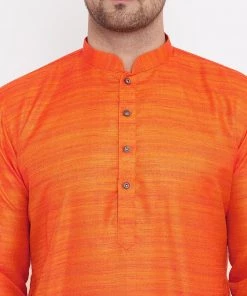 Kurta Sets Vastramay Men's Orange And Rose Gold Silk Blend Kurta Pyjama Set