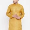 VASTRAMAY Men's Yellow Silk Blend Kurta 1 VASTRAMAY Men's Yellow Silk Blend Kurta