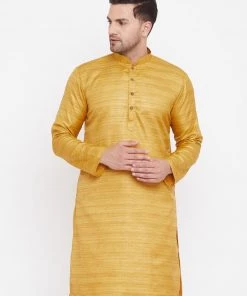 VASTRAMAY Men's Yellow Silk Blend Kurta