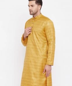 VASTRAMAY Men's Yellow Silk Blend Kurta