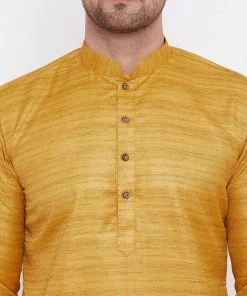VASTRAMAY Men's Yellow Silk Blend Kurta